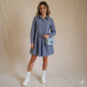 Harlow Women's Size Medium Denim Pinstripe Collared Shirt Dress